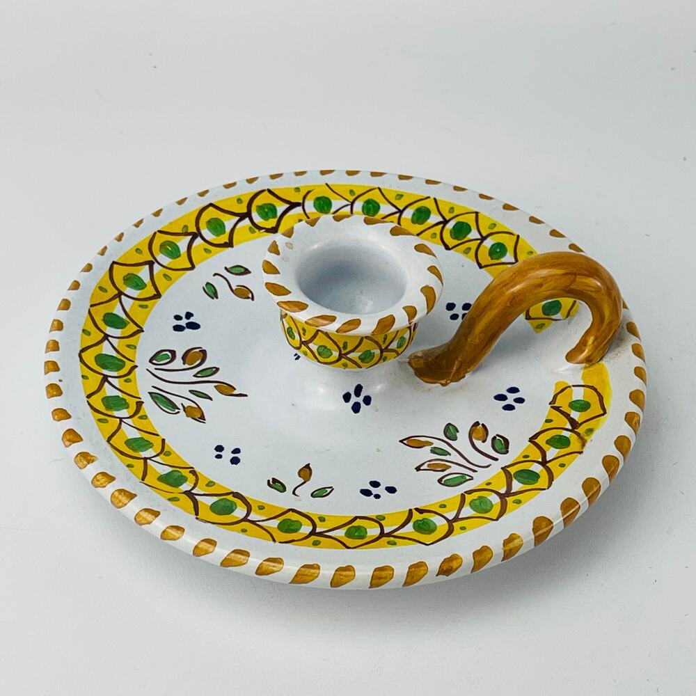 Mexican Talavera Art Pottery Chamber Candle Stick Holder Folk Art Painted
